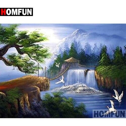 HOMFUN Diamond Painting Cross Stitch Pattern 5D Diamond Embroidery "waterfall lake scenery" Home Decor DIY diamond Art A30226