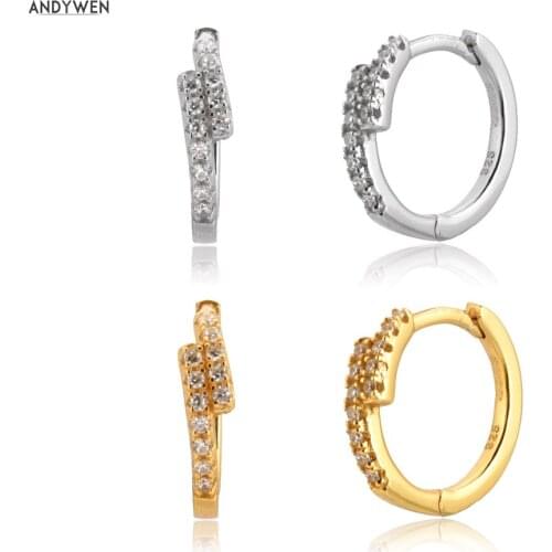 ANDYWEN 925 Sterling Silver Star Cross Line Simple Huggies Luxury Hoops Crystal CZ Zircon Fashion Jewelry for 2020 Jewels