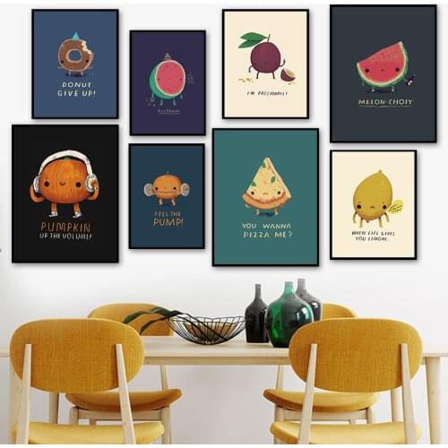 Watermelon Pumpkin Lemon Pizza Donuts Wall Art Canvas Painting Nordic Posters Prints Room Decor Nursery House Bedroom Decor