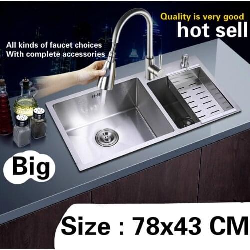 Free shipping hand made stainless steel household big kitchen sink thickening double groove hot sell 78x43 CM