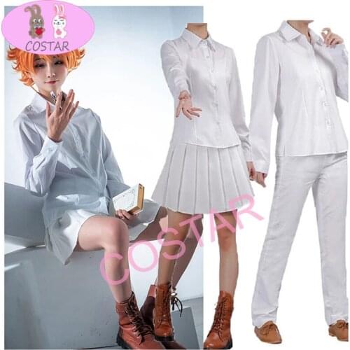 COSTAR Anime The Promised Neverland Emma Norman Cosplay Costume White Suit Women Men Couple Costume Daily Suit