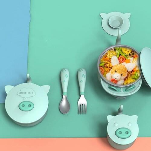 Children Silicone Dishes Dining Bowl Drinking cup Spoon Set Food Dinnerware For Kids Suction Cup Fixing Feeding Dinner Bowls