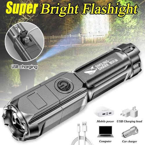 High Brightness ABS Strong Light Focusing Led Flashlight Outdoor Portable Built-in Battery Rechargeable Multi-function Torch