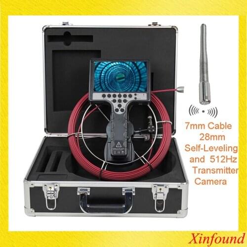 7mm Soft Cable Long Spring Self Leveling 28mm 512hz Sonde Pipe Sewer Drain Inspection Camera Endoscope Borescope 7"LCD Monitor