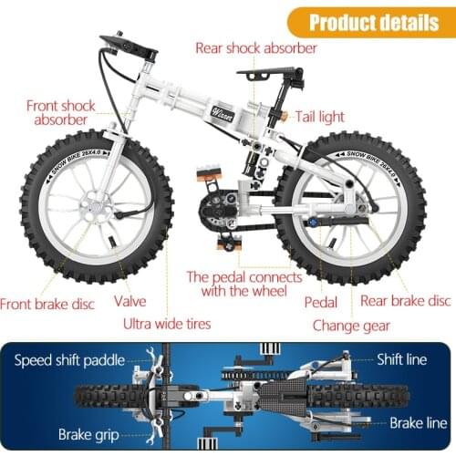 City Bicycle Mountain Folding Bike With Inflator Model Building Blocks Technic Creator Bricks Educational Toys for Kid