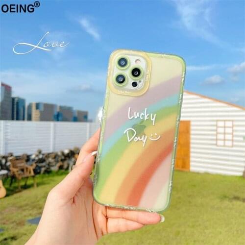 Gradient Rainbow Transparent Phone Case For iPhone 12 11 Pro Max Mini 7 8 Plus XR X XS MAX Shockproof Cartoon Soft Case Cover