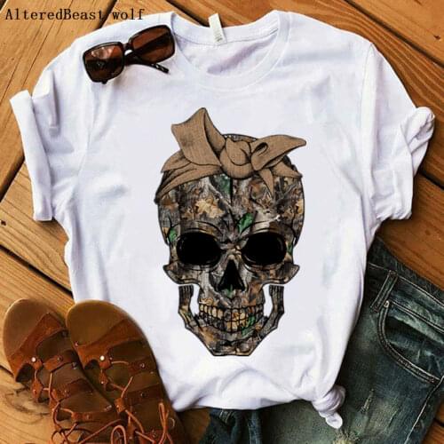 Summer Camo Skull T-shirt Women 2020 Harajuku Leopard printed Bandana Mom T shirt Funny Short Sleeve mama tshirt femme Clothes