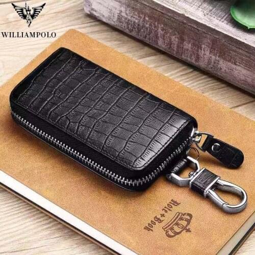 Hot Sale Men Car Key Holder Wallets Cow Leather Housekeeper Card Zipper Case Keys Organizer Affordable Money Bag PL186123