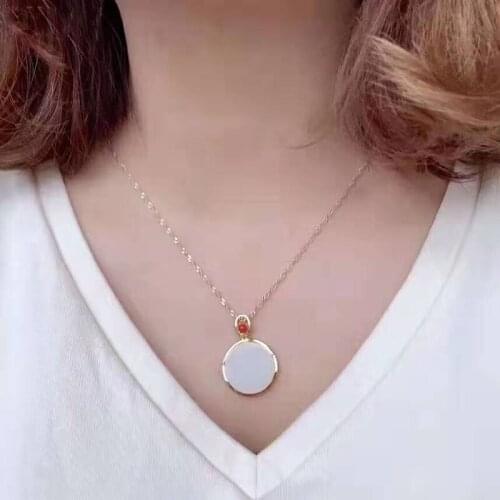 Natural Hetian jade silver inlaid white jade ring is novel, unique, simple and fashionable