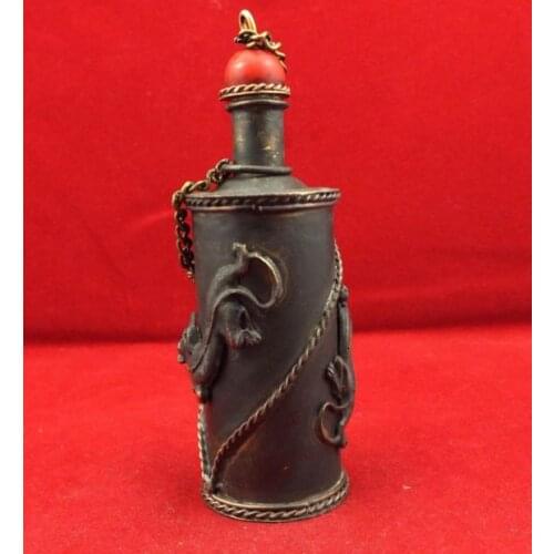 Collectible Exquisite old bronze copper House lizard snuff bottle