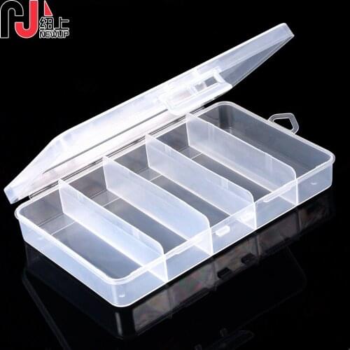 NEWUP Fishing Tackle Box with 5 Compartments Fishing Box High Strength Transparent Visible Plastic Box