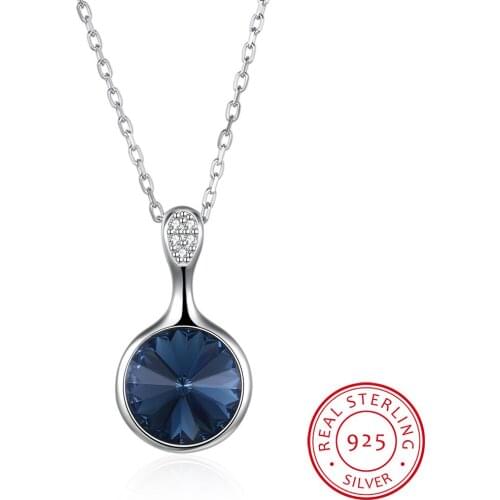 LEKANI Round Pendant Necklace Blue Crystal Necklace Pendant For Women Fashion Wedding Fine Jewelry Gift