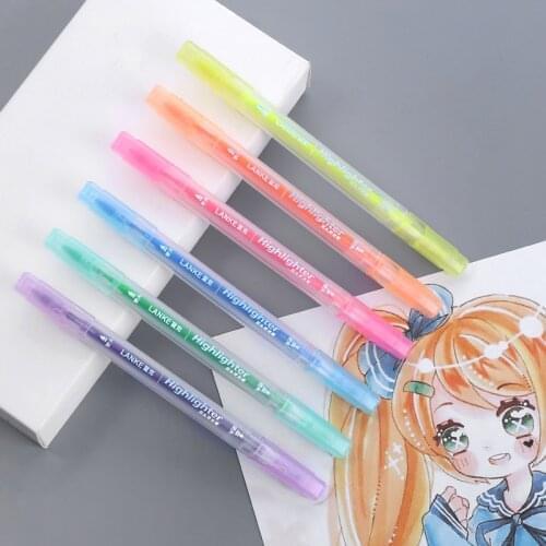 CHENYU 6pcs/set Highlighter Pen Stationery Brush Markers Double Headed Fluorescent Marker Pen 6Colors Kawaii office supplies