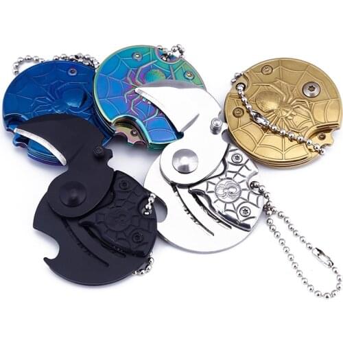 EDC Mini Coin Pocket Knives Outdoor Self-defense Tools Round Steel Folding Blade Knife Portable Gadget Key Ring Pendant Hand