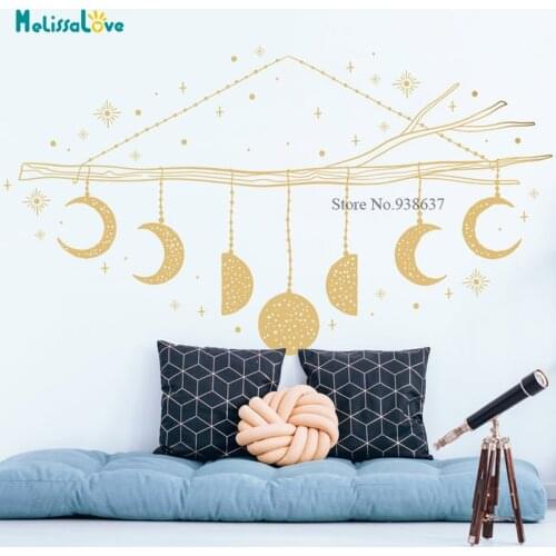 Mystical Moon Phase Wall Decal Moon Dream-Catcher Boho Large Astrology Headboard Living Room Removable Vinyl Wall Stickers BB657