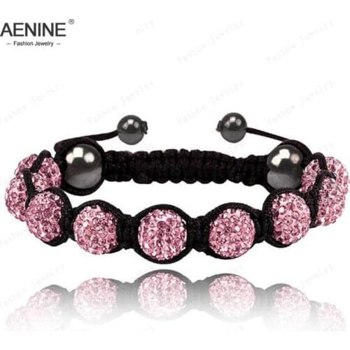 Fashion 9pcs 10mm Micro Pave CZ Disco Ball Crystal Beads Hand-woven Bracelets & Bangles Jewelry For Women Christmas Gifts SHBR21