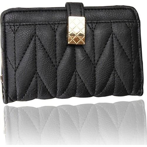 Fashion New PU Women Wallets Vehicle SewingThread Quality Metal Sequins Hasp Zipper Soft Cards Holders Coins Purse Clutch Wallet