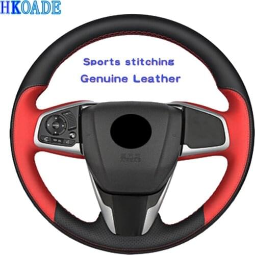 DIY Hand-stitched Genuine Leather Steering Wheel Cover For Honda Civic Civic 10 2016-2020 CRV CR-V 2017-2020 Clarity 2016-2018