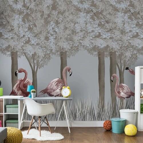 Custom Mural 3D Hand Painted Forest Flamingo Children Room Bedroom Living Room Background Wall Covering Wallpaper Wall Painting