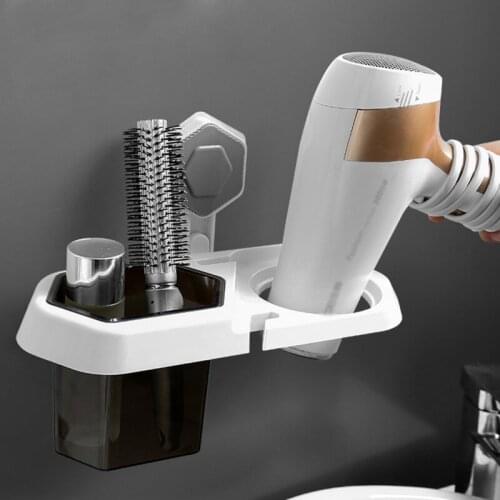 No Trace Stickers Wall-Mounted Storage Racks Suction Cup Hair Dryer Holder Comb Rack Stand Bathroom Supplies