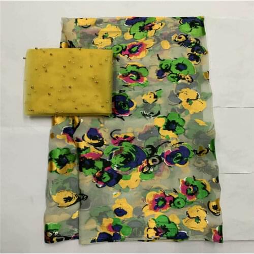 2020 Latest high quality embroidery printed silk chiffon fabric5+2 Yards silk fabric for Ladies to wear soft comfortable.L78287