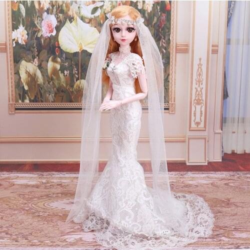60cm BJD Doll Clothes Lace Wedding Dress 23 Inches Doll Accessories White Formal Dress DIY Toys for Girls Gifts