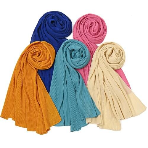 Solid Color Chiffon Scarf Wrinkle Scarves Stripe Hijab Muslim Shawls Wrap Women Fashion Plain Crinkle Turbante Headband 180*85cm