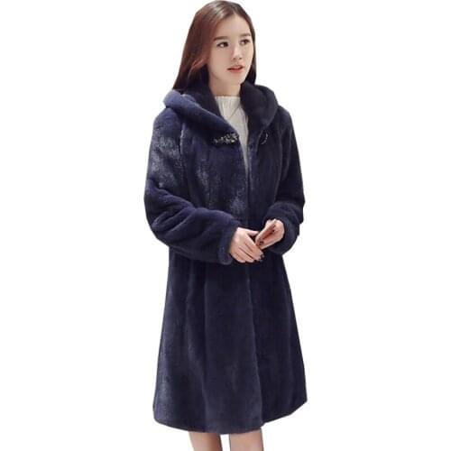 Autumn Winter New Womens fur coat imitation mink coat in the entire mink long cap windbreaker trim body thin Fur women jacket