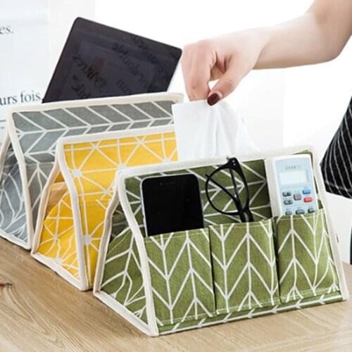 Pastoral Wind Cotton And Linen Storage Tissue Box Multifunctional Tissue Holder Desktop Debris Tissue Cover Living Room