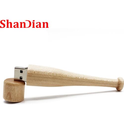 SHANDIAN Wooden usb flash drive pen drive 4GB 8GB 16GB 32GB 64GB maple baseball bat model pendrive memory stick flash card