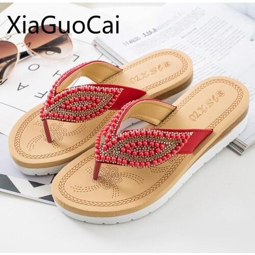 Crystal Beach Womens Slippers New Fashion Ladies Flip Flops for Cross-border Solid Pu Summer Women Flat Flip Flops
