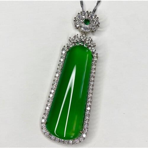 Natural ice seed chalcedony jade emerald emerald S925 zhaocaixiang Chain Pendant