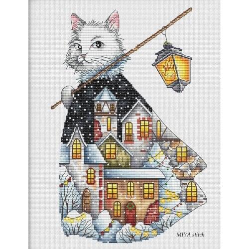 Christmas cat 2-27-36 cross stitch aida 18ct 14ct 11ct black cloth people kit embroidery DIY handmade needlework