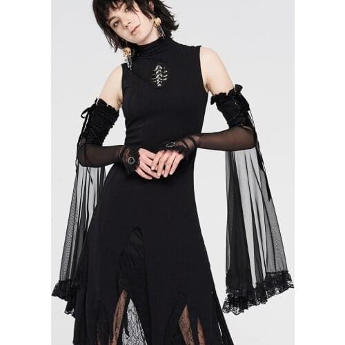 PUNKRAVE Womens Gothic Lace Shadow Flower Velvet Long Gloves Gorgeous Fashion Perspective Mesh Banquet Gloves