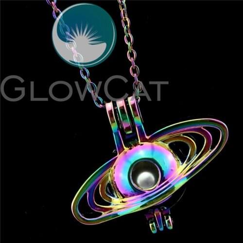 R-C752 Rainbow Planetary Orbit Universe Beads Cage Pendant Perfume Diffuser Aromatherapy Pearl Cage Locket Necklace