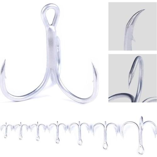 10Pcs/lot 2# 4# 6# 8# 10# Fishing Hook High Carbon Steel Treble Overturned Hooks Fishing Tackle Round Bend Treble For Bass