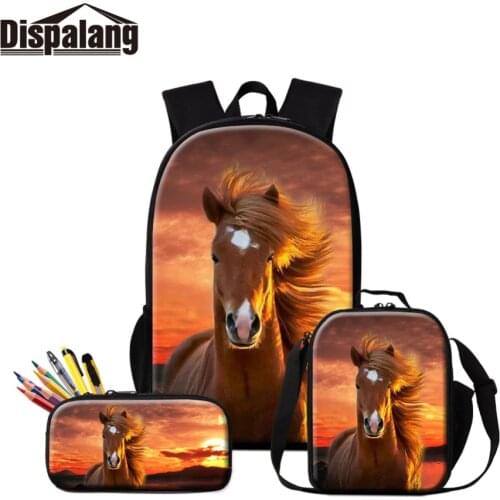 School Bag with Lunch Pouch Pencil Customize Logo Teenagers Latest Designs Red Horse Patterns on Cool Schoolbags for Boys Oxford