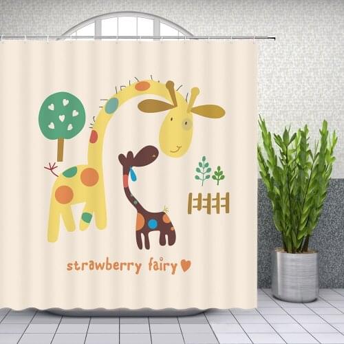 Cartoon Animal Shower Curtains Child Hand Painted Cute Animal Creative Bathroom Accessories Waterproof Polyester Fabric Curtain