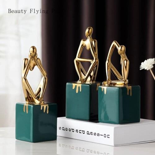 Light Luxury Ceramics Figure Art Ornaments Green Gold Crafts Office Desktop Study Bookcase Decorations Home Accessories