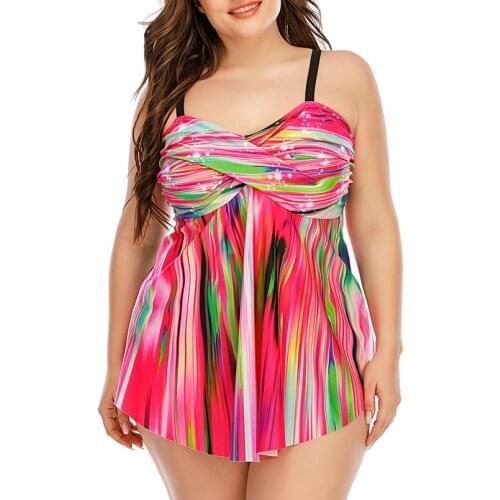 Twist Plus Size Push Up Tankini With Bikini Bottom Two Piece Large Size Swim Dress Bathing Suit Adjustable Shoulder Swimwear
