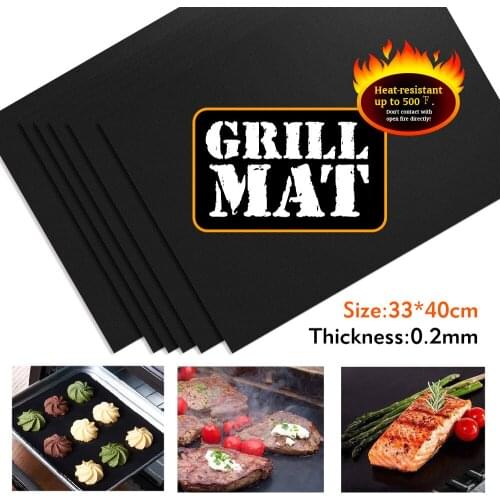High Quality 3pcs Reusable Non-stick Pad Sheet Fda Eco-friendly Black Grill Out-door Baking Mat Liners Bbq Home Cooking Tools
