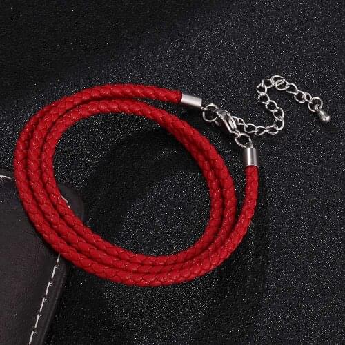 Women Fashion Jewelry Red Braided Leather Multilayer Charm Bracelet Lobster Clasp Ajustable Rope Bracelets Gifts