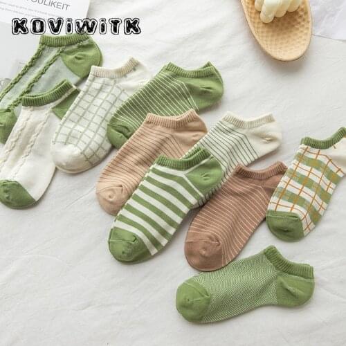 Lattice Striped Ankle socks women cotton Funny Ladies solid Fashion green sock Happy geometric Harajuku Winter Casual Short sox