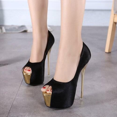 Large size high heel fish mouth shoes 15CM super high heel womens single shoes hate sky high sandals new banquet