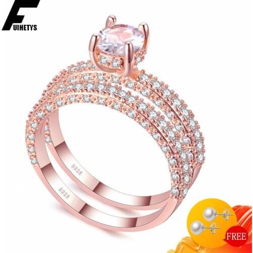 Trendy Ring 925 Silver Jewelry Inlaid Zircon Gemstone Finger Set Rings for Women Wedding Engagement Party Accessories Wholesale