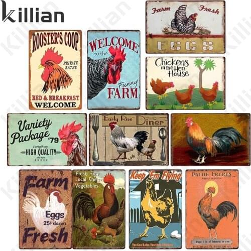 Farm Animals Tin Painting Label Retro Chicken Picture Metal Sign Bar Farm Restaurant Living Room Metal Poster Decoration