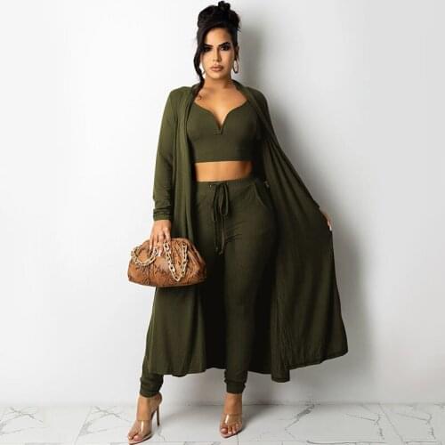 Winter Knitted Ribbed 3 Piece Sets Womens Outfits Elegant Long Cardigan Coat+Crop Top+Pant Sets Party Club Outfits Matching Sets