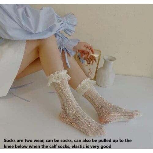 1Pair Lace Lovely Girls Socks Soft Sweet Women Socks White StockingsKnee High Knee High Socks