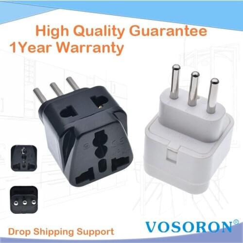 1pcs Italian, Uruguay Travel Adapter Type L, 2 Outlet AC Plug Convert World Plug Black/White Color