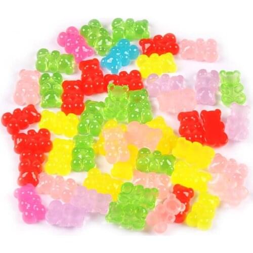 20Pcs Candy Color Resin Cute Bear Flatback For Phone Shell Patch DIY Crafts Supplies Kids Hair Accessories Handmade Material Toy